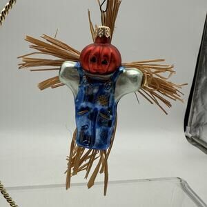 Christopher Radko Halloween Scarecrow PUNKIN PATCH Blown Glass/Straw Ornament